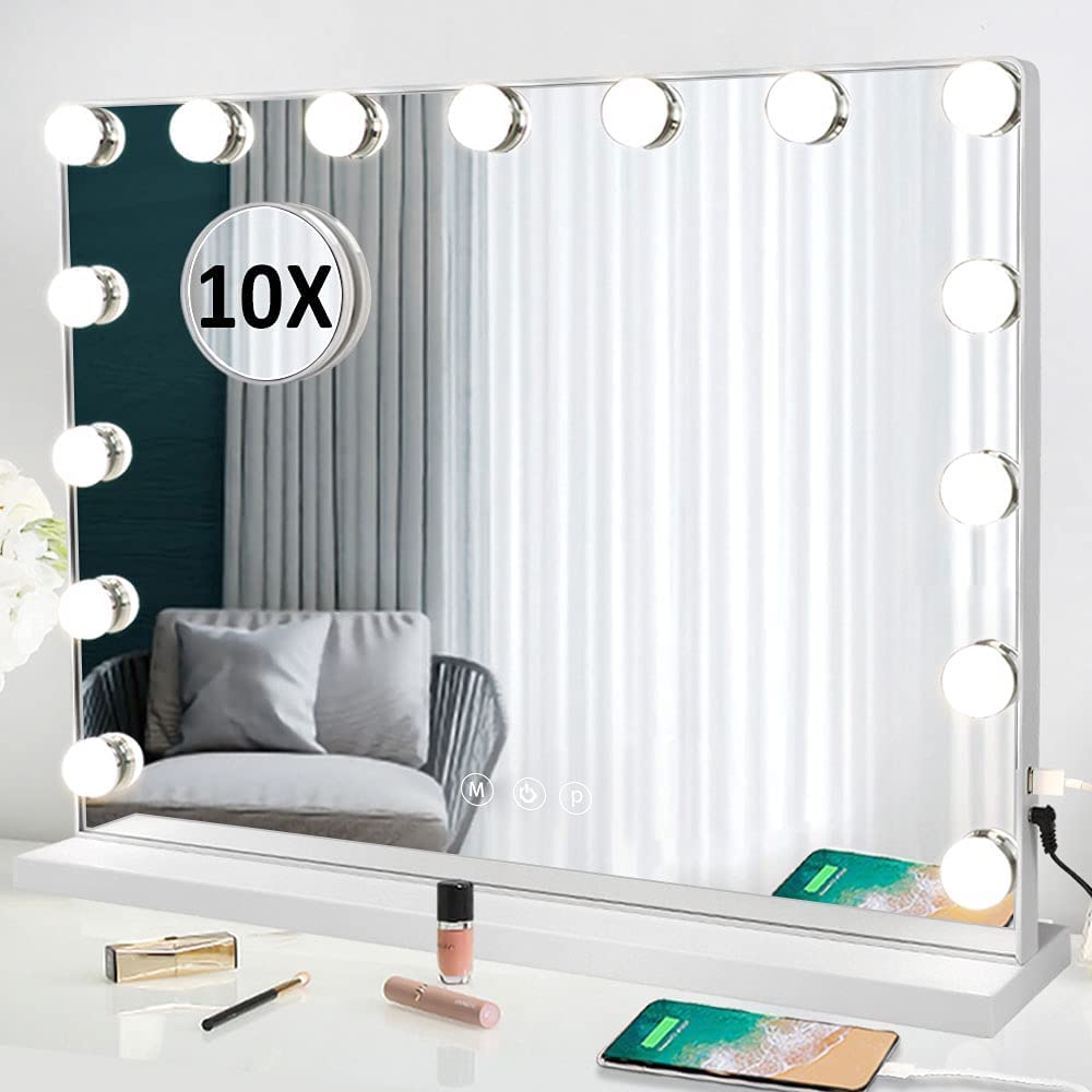 Depuley 23 inch Hollywood Vanity Mirror with Light White Makeup Mirror Smart Touch Control Screen USB Charging Dimmable LED Lights