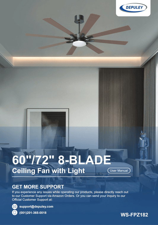 WS-FPZ182-18 | Depuley 60 Inch 8-Blade Large Ceiling Fan User Manual - DEPULEY