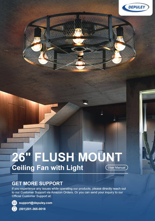 WS-FPZ58-60B User Manual | 26in Flush Mount Ceiling Fan with Light - DEPULEY