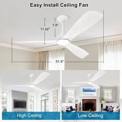 Depuley 52" Modern Ceiling Fan with Lights Remote Control, Low Profile Ceiling Fans Noiseless Reversible DC Motor for Bedroom/Living Room/Study/Patio Lighting, Timing, 3 Light Color Changeable-White - WS-FPZ40-18C-WH 6 | DEPULEY