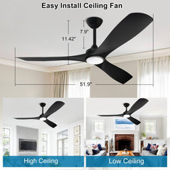 Depuley 52" Remote Ceiling Fan with Lights, Low Profile Modern Ceiling Fans, Noiseless Reversible DC Motor for Bedroom/Living Room/Study/Gazebo Lighting, Timing, 3 Light Color Changeable-Matte Black - WS-FPZ40-18C-BL 6 | DEPULEY