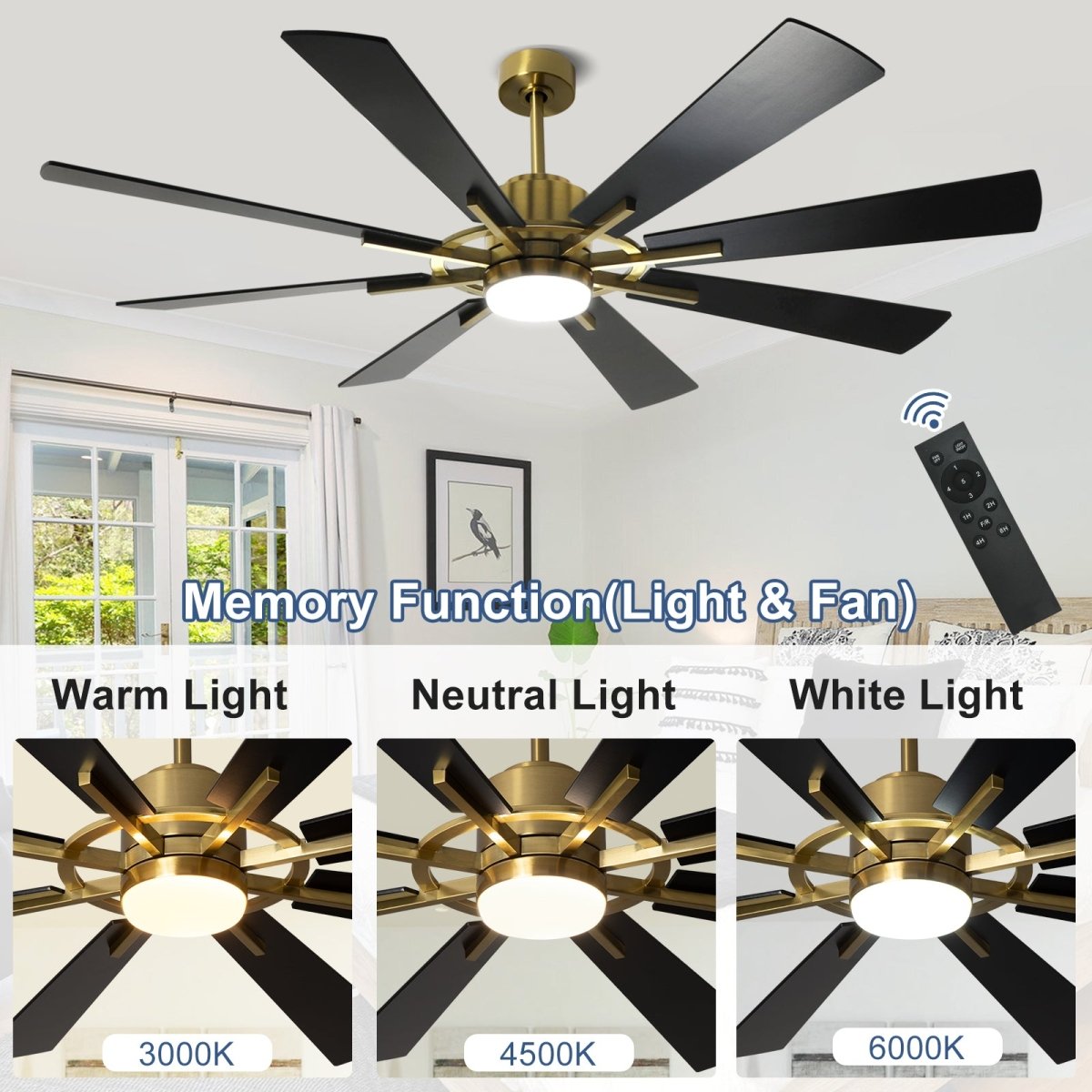 60 Inch Modern Ceiling Fan with Lights and Remote Control