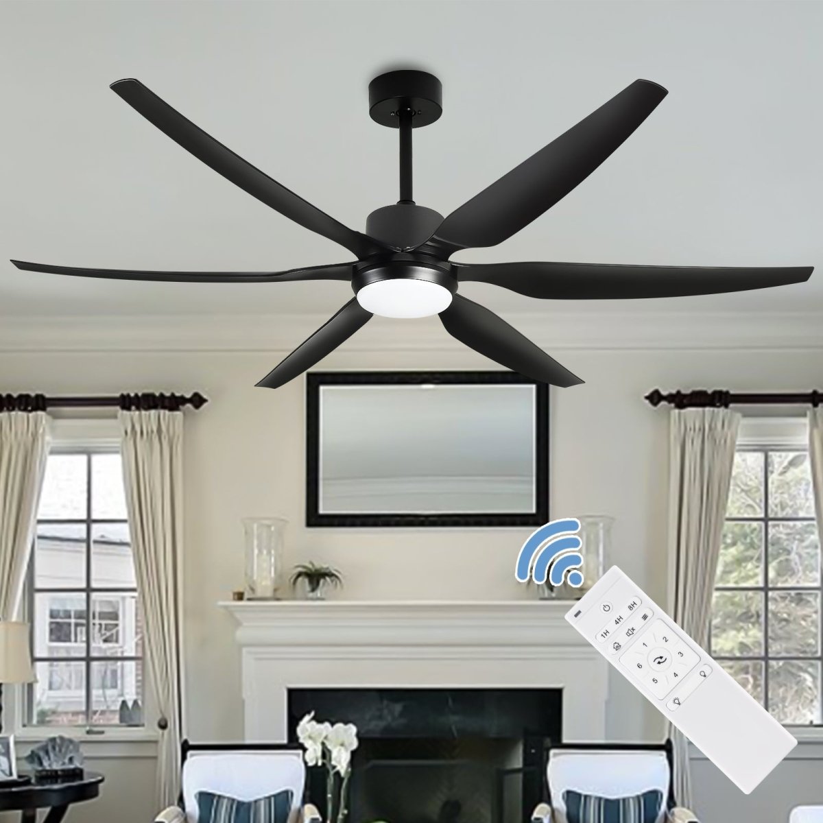 Depuley 66 Inch Black Ceiling Fans with Lights Remote Control, 6 Blade Modern Ceiling Fan with Dimmble LED Lights, Indoor and Outdoor for Patio, Living Room, Bedroom, Office, Reversible Quiet DC Motor - WS - FPZ32 - 12B - BK 8 | DEPULEY