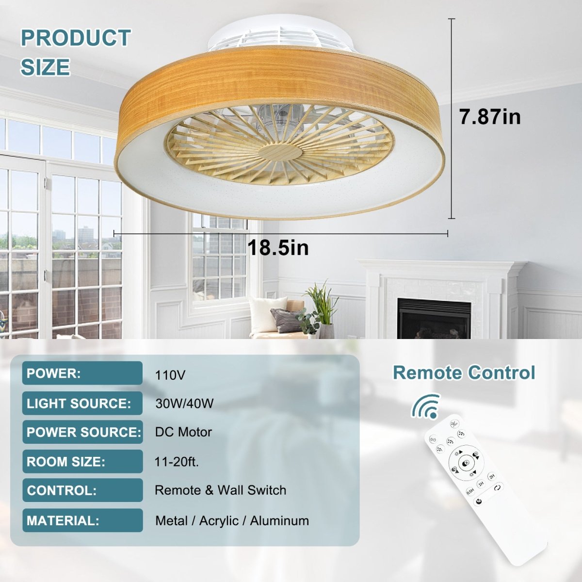 Bladeless Ceiling Fan with Lights,Reversible buy 22'' LED Remote Control 3-Color Lig