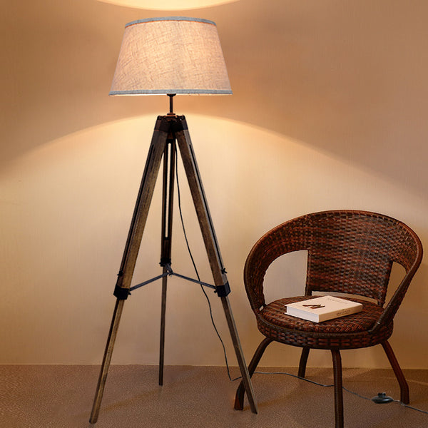 Depuley LED Tripod Floor Lamp Wood Mid Century Modern Reading Lamp,8W  Rustic Standing Lamps Farmhouse for Living Room Bedroom Study Room Bedside  and Office, Flaxen Lamp Shade, Adjustable Height – DEPULEY