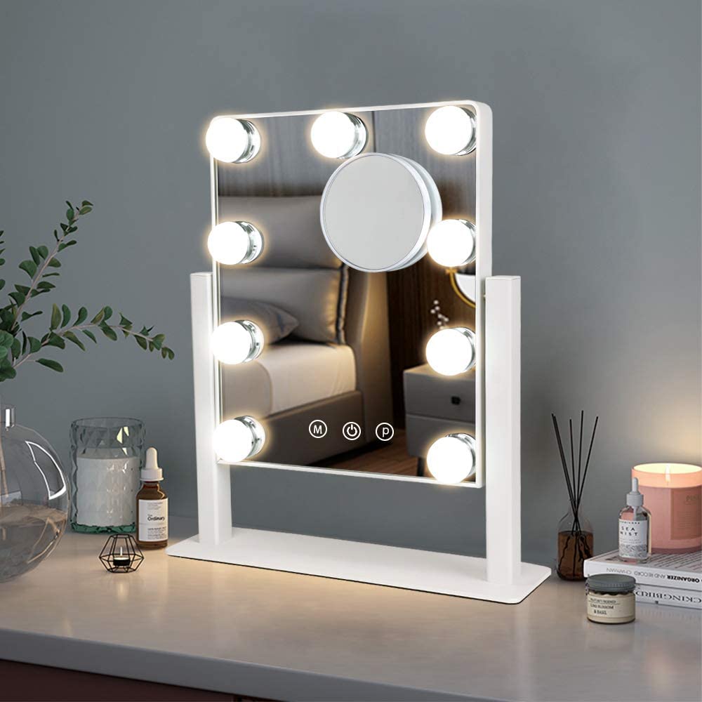 Meidom Hollywood Mirror with Lighting, 80 x 67 cm, with 14 Removable Bulbs,  with USB, 6500 K, Dimmable, Large Make-Up Mirror with Lighting, Table Top