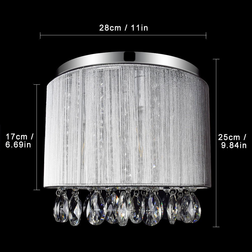 Depuley 3-Light Flush Mount Crystal Ceiling Light, 11 Inch Drum Crystal  Chandelier with Cylinder Net Lamp Shade, Modern Raindrop Crystal Light  Fixture