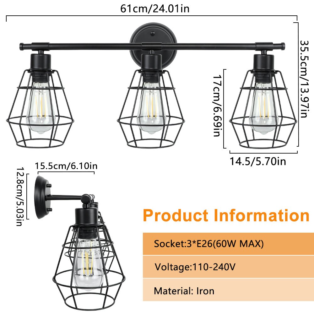 Metal Cage 3-Bulb Bathroom Vanity Light 