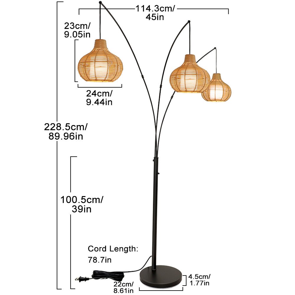 Modern Standing Floor Lamp Rattan LED Night Light Pastoral Hand
