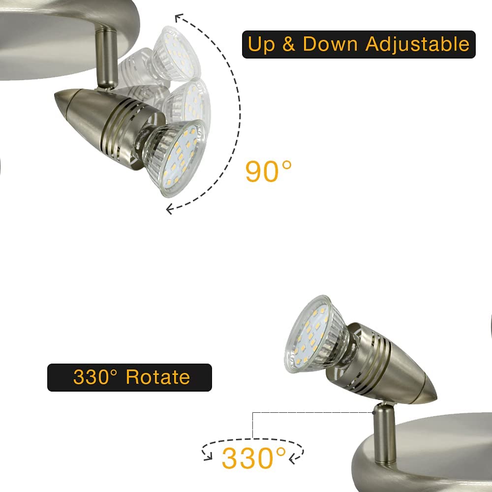 Depuley 3 Light Multi Directional Ceiling Track Lighting LED Ceiling Spot Lights with GU10 Bulbs Warm White Nickel Steel