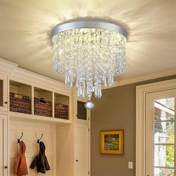 Depuley 3 Lights Modern Elegant Crystal Chandelier Lighting, K9 Ceiling  Chandeliers Lights, φ250mm, Beaded Light Shade with Clear Acrylic Jewel