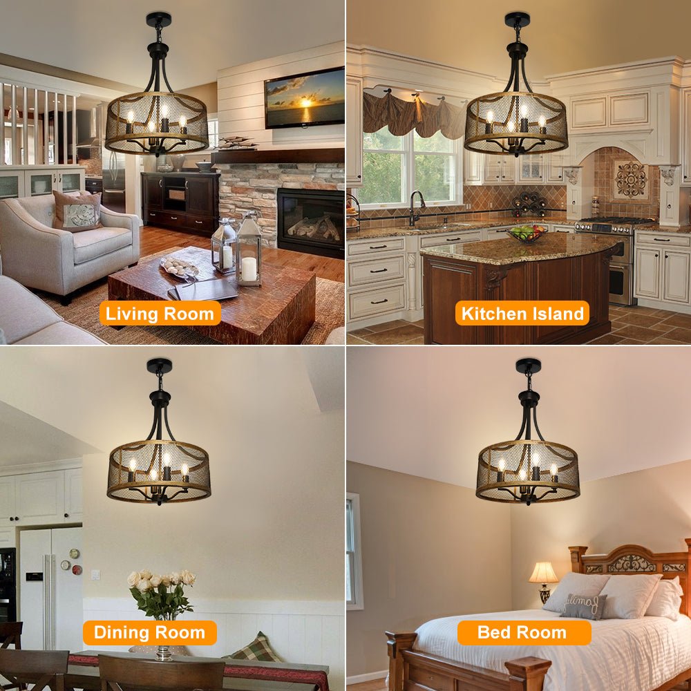 Rustic farmhouse factory brown and gold 4-Light pendant chandelier lighting