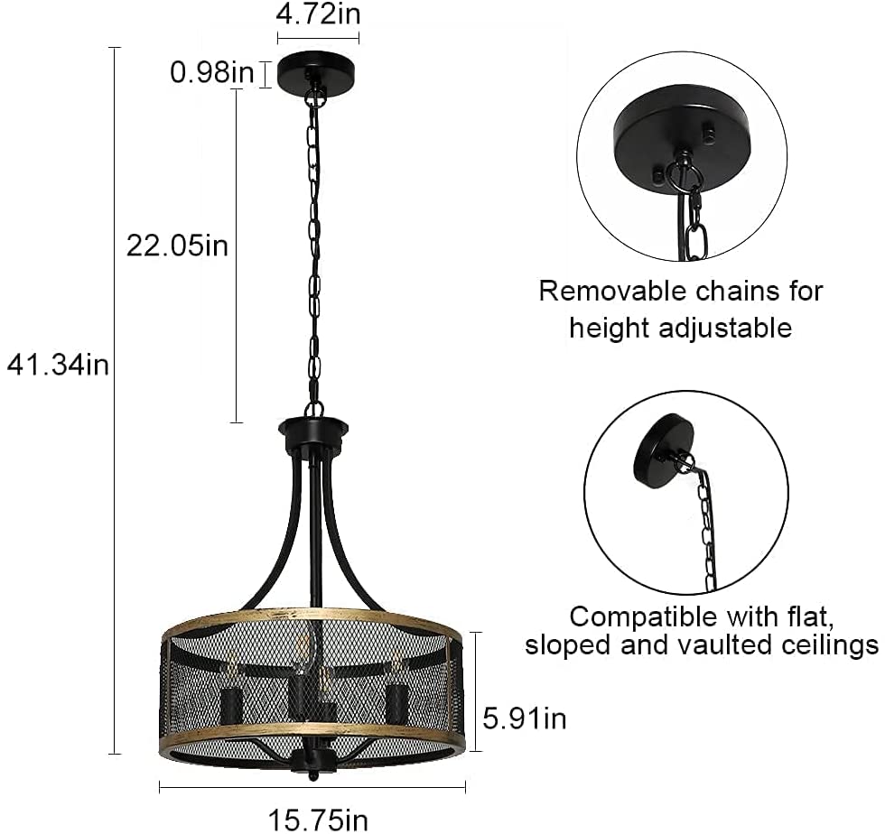 Depuley Hanging Pendant Light, 4-Light Black Pendant Lighting with