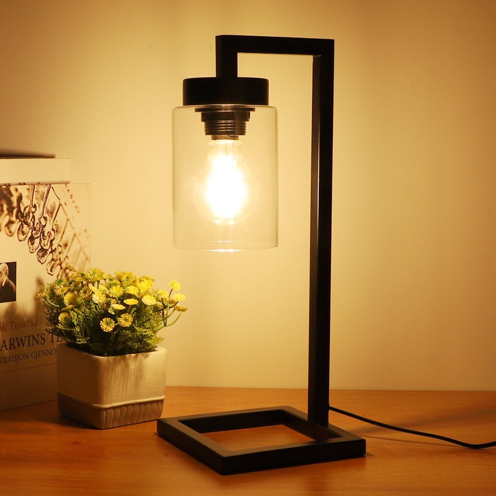 Matt Black industrial Metal Goose Neck Table/Desk Lamp NWT online Dimmable Glass Shade