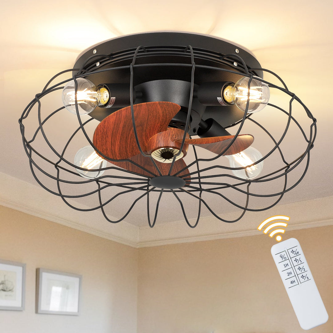 DingLiLighting 26 Farmhouse Ceiling Fan with 6 Lights, Industrial  Indoor/Outdoor Ceiling Fan Lighting, Matte Black Flush Mount Ceiling Fan  Lights