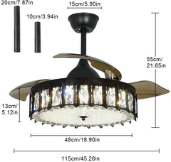 Depuley Crystal Ceiling Fan with Lights, Industrial Ceiling Fan with Remote, 27W/36W Black Ceiling Fans Light Fixture 3-Blade Retractable LED Fan Chandelier for Living Room, 3 Color Changeable, Timing - B095HS8SJF 5 | Depuley