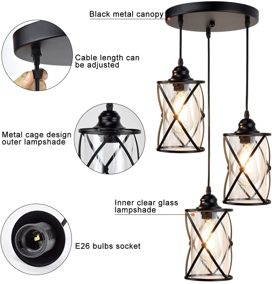 Depuley Hanging Pendant Light, 4-Light Black Pendant Lighting with