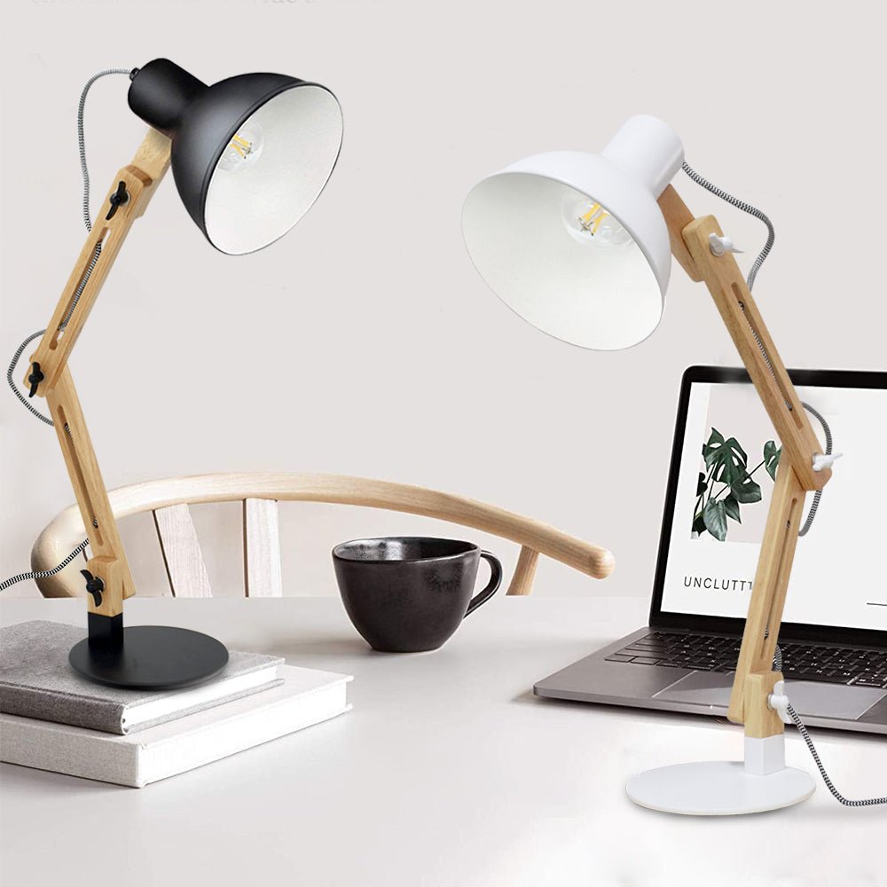 Depuley Swing Arm Desk Lamp, Wood Adjustable Gooseneck Table Lamp