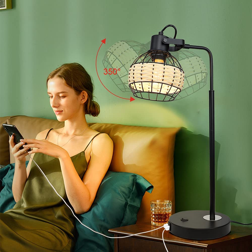 Industrial table lamp with usb deals port