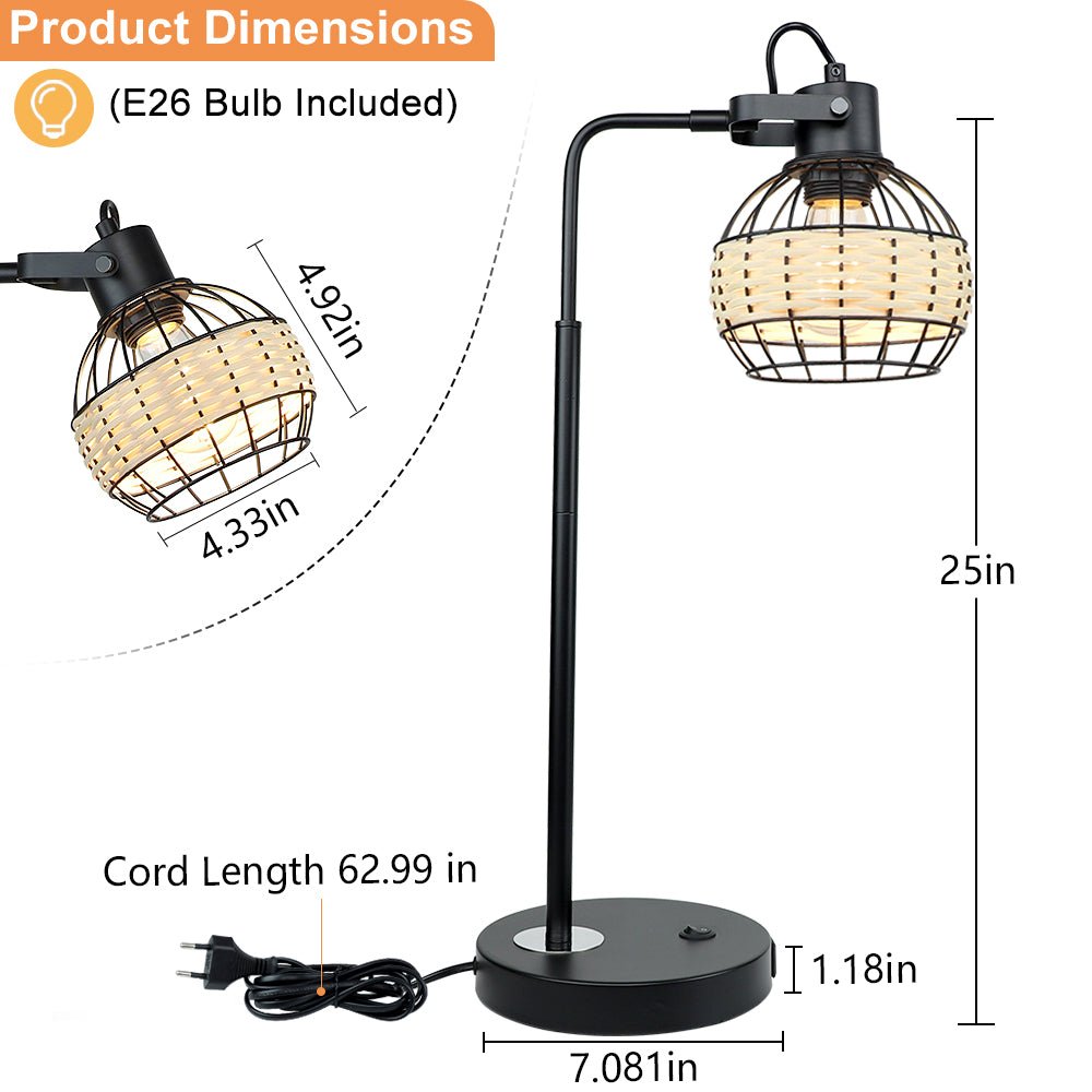 DLLT Industrial Black Table Lamp, 2 USB Ports Adjustable Head Desk