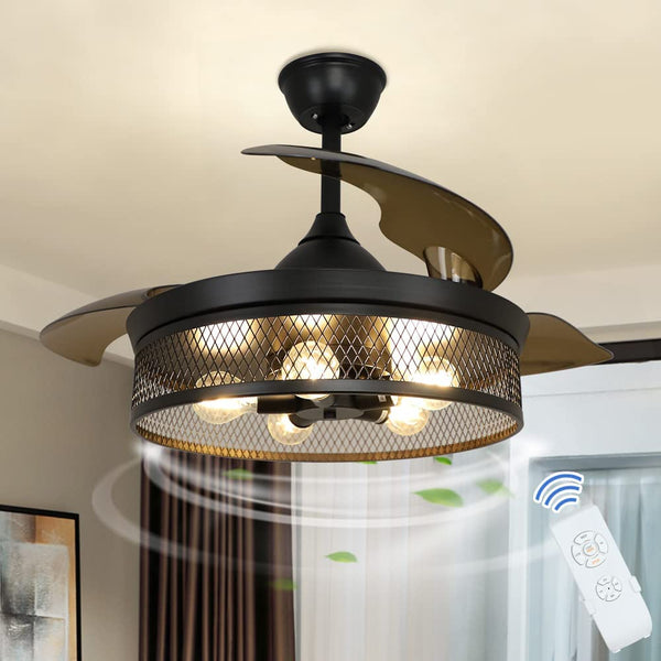 50 CM Farmhouse Ceiling Fan with LED Light (Black)
