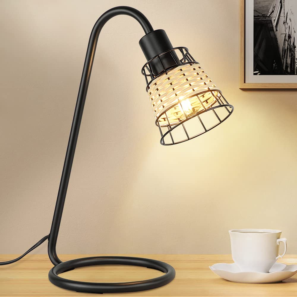 Depuley Industrial Table Lamp, Modern LED Desk Lamp, Black Metal