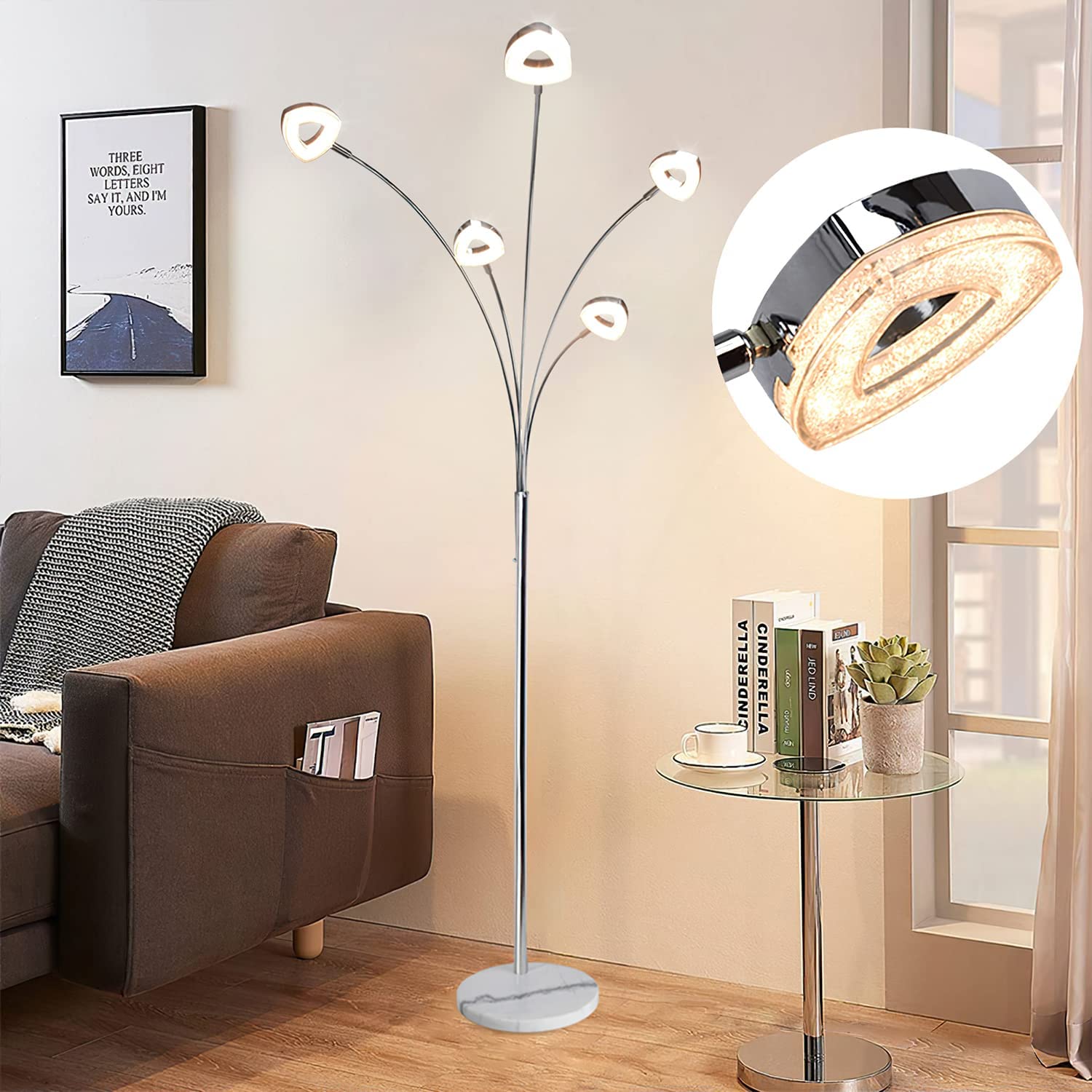 DLLT 5 Head Arc Floor Lamps for Living Room, Spider Lamps with 5 Adjustable  Arms, Modern Tree Standing Lamp for Bedroom, Office, 3 Brightness Level, 