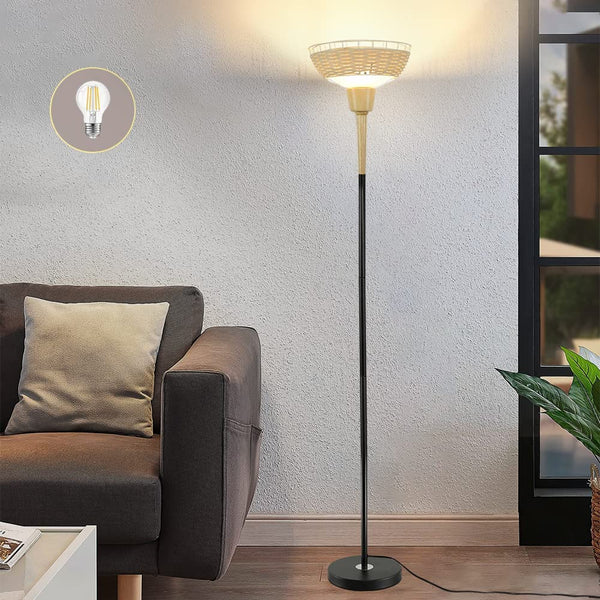 Modern LED Dimmable Black Floor Lamps Remote Control 30W Standing Lamp Warm  White Stand Light for